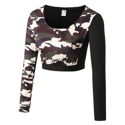 

New arrived Leisure Catton Design T-shirt Printed Camouflage O-neck Summer Long Sleeve T-Shirts Female Sexy Thin Girl T-shirt