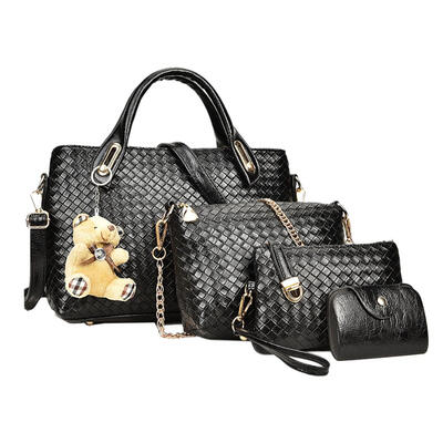 

Fashion Women 4pcs Bag Set Weaven PU Soft Handbag Should Bag Tote Clutch