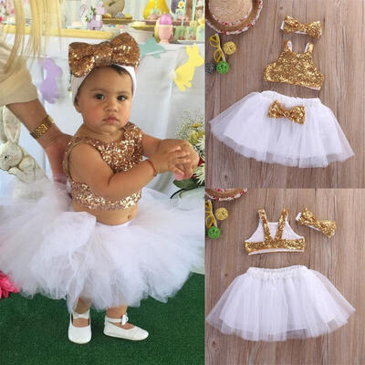 

Princess Baby Girl Sequins TopsTutu Skirts 3pcs Outfits Party Dress Sundress AU