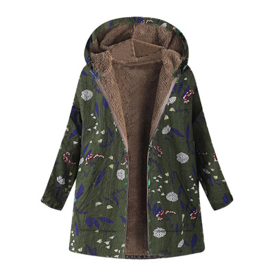 

Roseonmyhand Womens Winter Warm Outwear Floral Print Hooded Pockets Vintage Oversize Coats