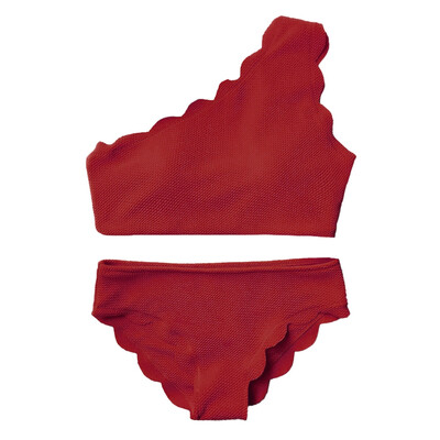 

One Shoulder Scalloped Bikini Set