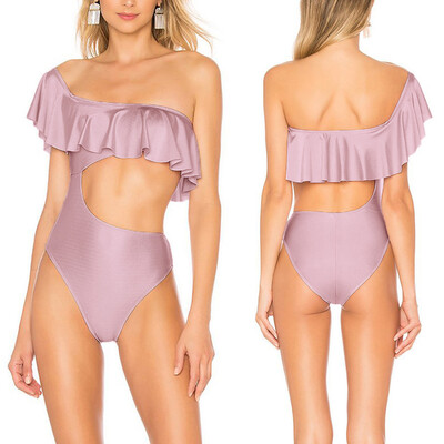 

Roseonmyhand Women One Piece Push Up One Shoulser Ruffle Bikini Beach Bathing Swimwear