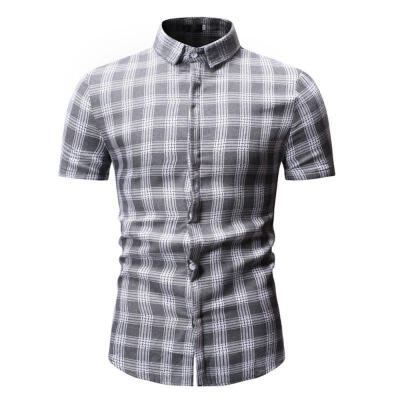 

Summer Slim Casual Male Shorts Cotton Short-sleeve Single Breasted Shorts With Grids For Men