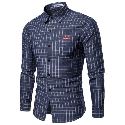 

Tailored Mens Fashion Business Leisure Plaid Printing Long-sleeved Shirt Tops Blouse