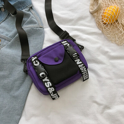 

2019 new fashion personality letter Messenger bag casual wild hit color shoulder bag female Korean version of the cool cool canvas bag