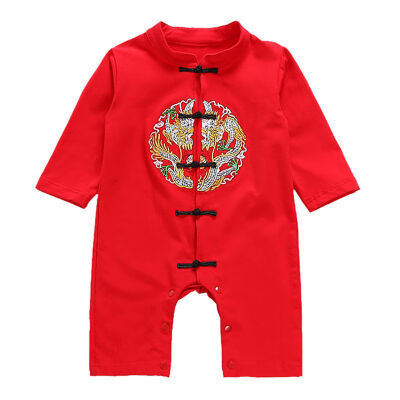 

Newborn babys cotton long-sleeved romper embroidery Chinese style Tang suit romper onesies