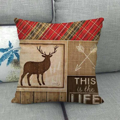 

New Christmas Decoration Pillowcase Plaid Animal Santa Claus Elk Bear Cotton Linen Pillow Cover Xmas Holiday Sofa Home Decor