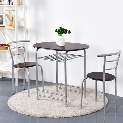 

3 pcs Home Bistro Table&2 Chairs Dining Set-Coffee