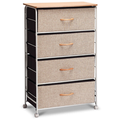 

Fabric Storage Dresser Organizer Unit Side Table with Wheels-3-Tier