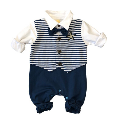 

2019 New Autumn Baby Boy Gentleman Clothes Long Sleeve Printing Fake 2 Piece Newborn Rompers Jumpsuit Costumes