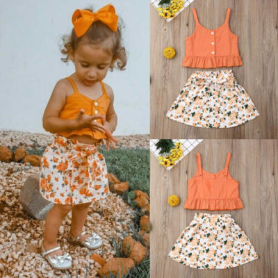 

US Toddler Kids Baby Girls Summer Clothes Outfit T-shirt TopsFloral Skirt Dress