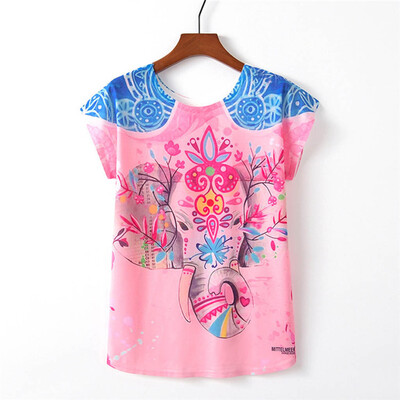 

Nomeni Womens Print Short Sleeve Round Neck Loose T-Shirt Blouse