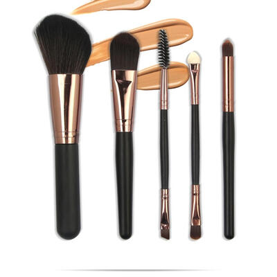 

12 Pcs Black Handle Gold Tube Makeup Brush Set Flat Round Foundation Highlight Powder Blush Brushes Kit