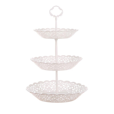 

3 Tier White Cake Plate Stand Handle Fittings Fruit Food Snack Server Display