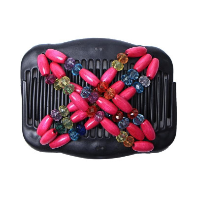 

Retro Wooden Beads Magic Hair Comb Double Row Hairpin Insert Women Hairstyle Clip