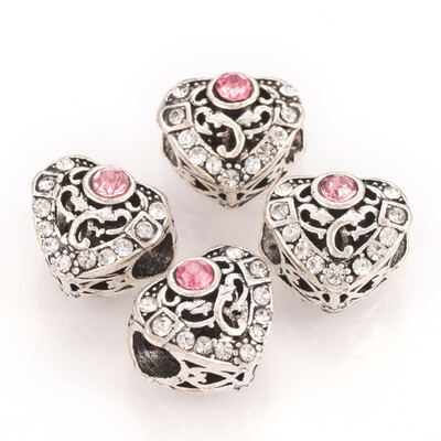 

Alloy Rhinestone European Beads Large Hole Beads Heart Light Rose 11x125x95mm Hole 45mm