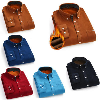 

Mens Winter Warm Corduroy Shirts Slim Button Plus Velvet Jacket Casual Outwear