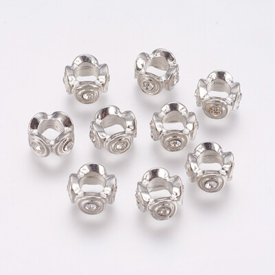 

Alloy European Beads Large Hole Beads with Rhinestone Flower Platinum 1011x6mm Hole 5mm