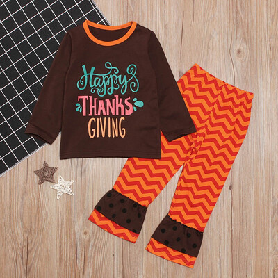 

Kids Toddler Girl Boy Long Sleeve Letter Thanksgiving Tops Stripe Pants Set