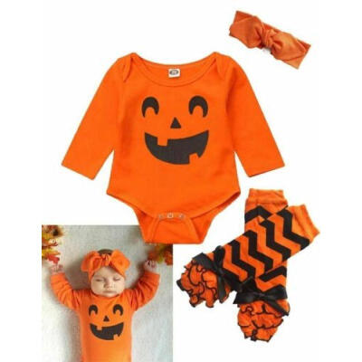 

3PCS Infant Baby Girl Boy Clothes Halloween Romper JumpsuitHeadbandSock Outfit