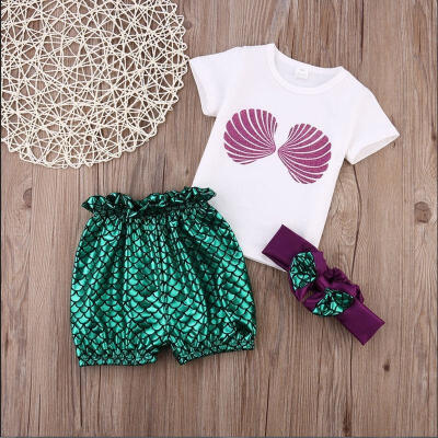 

3pcs Newborn Infant Baby Kids Girls T-Shirt TopPant Headband Outfits Set Swimsuit