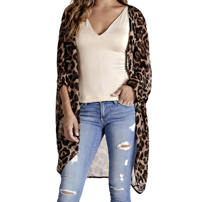 

Toponeto Womens Fashion Chiffon Coat Smock Leopard Print Half Sleeve Fashion Long Cover
