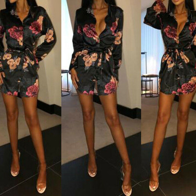 

Womens Floral Satin Long Tops Blouse Ladies Summer Beach Party T Shirt Dress