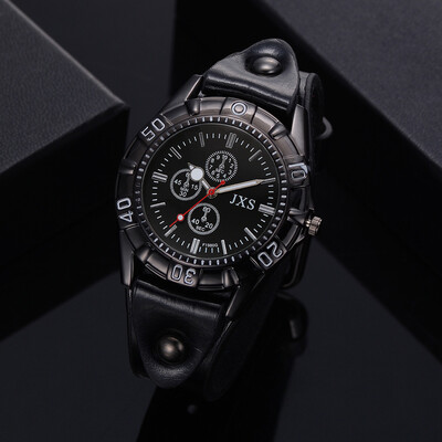

Gobestart Casual Fashion Fake Three Eye Six Needle Leather Padded Strap Mens Quartz Watch