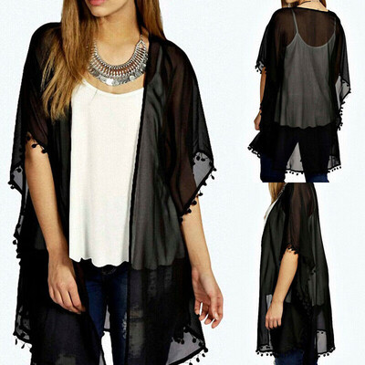 

Women Ladies Boho Beach Cover Up Lace Floral Cardigan Kimono Chiffon Coat Blouse