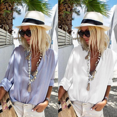 

Ebay cross-border supply Europe&America autumn&winter sexy V-neck button casual shirt women long-sleeved shirt XM7100155 D