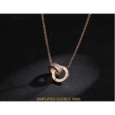 

Stainless Steel Rose Gold Double Ring Interlocking Chain Nacklace Pendant Valentines Gift For Girlfriend Wife