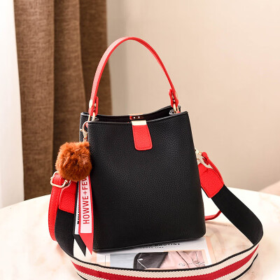 

Womens bag simple solid color bucket bag large capacity contrast color fashion handbag shoulder diagonal bag female