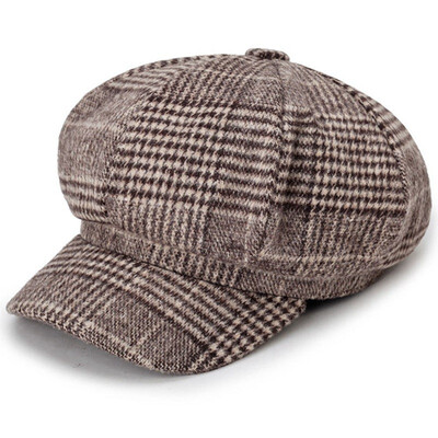 

New wool Women Beret Autumn Winter Plaid Vintage Fashion Octagonal Casual Autumn 2019 Womens Caps