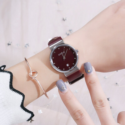

Trendy diamond simple dial personality female watch waterproof ladies belt watch student table