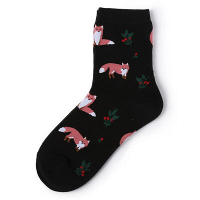 

Fashion Flamingo Fox Fruit Print Breathable Women Elastic Middle Tube Socks