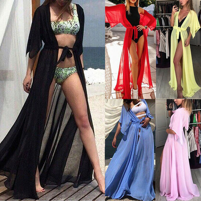 

Women Chiffon Kimono Beach Cardigan Bikini Cover Up Wrap Beachwear Long Dress