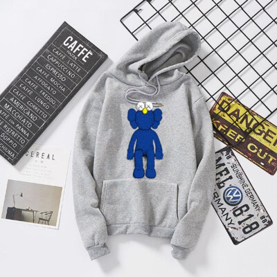 

Cute O-Neck Standard Thickness Print Loose Type Top Single Doll Embroidery Hooded Couple Sweatshirt