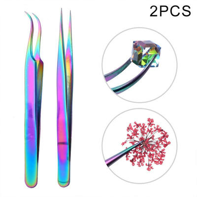 

Greensen 2Pcs Professional Straight Curved Nail Art Tweezers Manicure Rhinestone Picker Tool