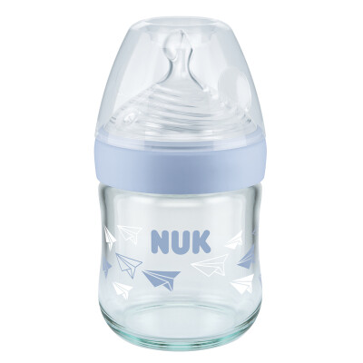 

NUK natural mother wide wide-bore glass bottle newborn baby baby bottle 120ml with anti-flatulence silicone nipple 0-6 months small blue German imports