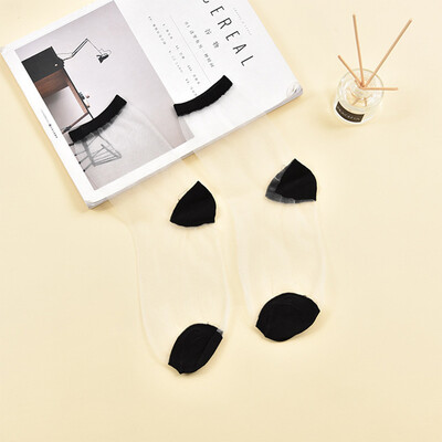 

2019 Chic Fashion Ultrathin Transparent Crystal Lace Elastic Women Ladies Socks