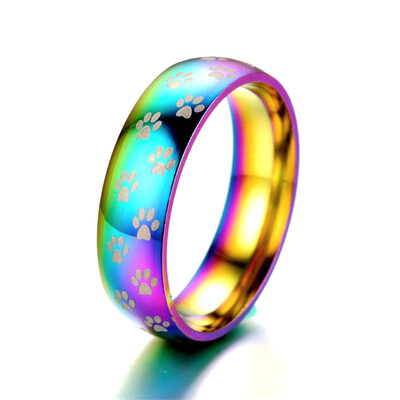 

Paw Print Dog Claw Pet Commemorative Rainbow Ring
