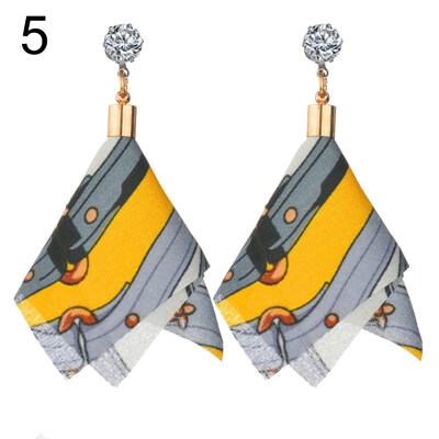 

Fashion Rhinestone Multicolor Printed Fabric Cloth Dangle Earrings Jewelry