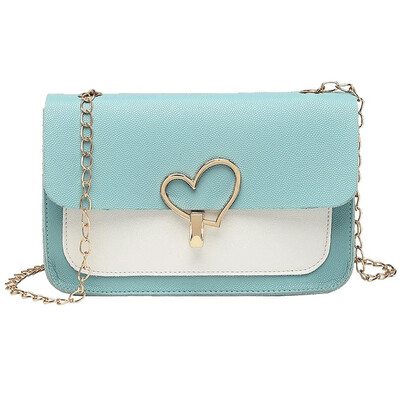 

Women Chain Shoulder Bag Heart Shaped Lock Contrast Color Messenger Bag Ladies Chain Small Square Bag Sac Main T10