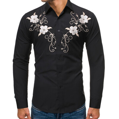 

Toponeto Mens New Style Fashion stamped Long Sleeve Shirt Printed Long-Sleeved Blouse