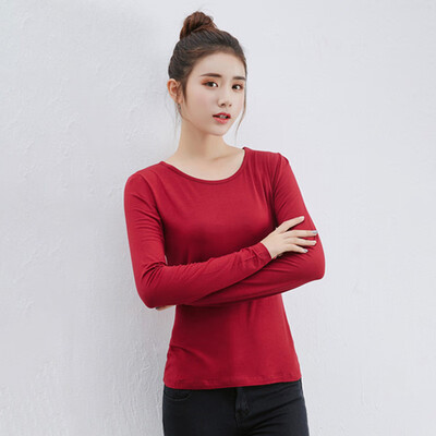 

Womens Long Sleeve Solid Round Neck Pullover Blouse Party Casual T-Shirt Tops