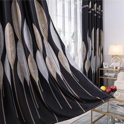 

1pc Leaves Printed Semi-Blackout Curtains Living Room Bedroom Windows Drape