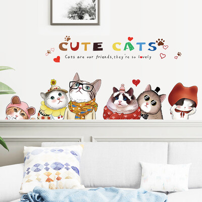 

〖Follure〗CUTE CATS Cartoon Cat Wall Sticker Bedroom Study Background Wall Sticker