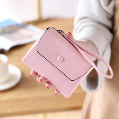 

Short Section Lady Purse PU Leather Mini Wallet Small Clutch Folding Female Card Holder Wallet W Strap