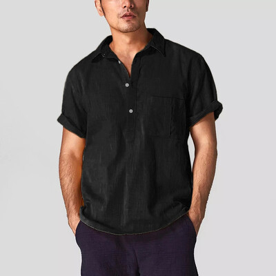 

Toponeto Mens Baggy Cotton Linen Solid Color Short Sleeve Retro T Shirts Tops Blouse