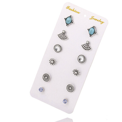 

6 pcs set Crystal Heart Stud Earrings Gold Color Fruit pineapple Vintage Earring Jewelry For Women Of Color Oorbellen